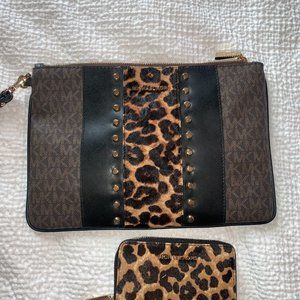 Michael Kors Jet Set Pouch/Purse & Calf Hair Wallet - Leopard